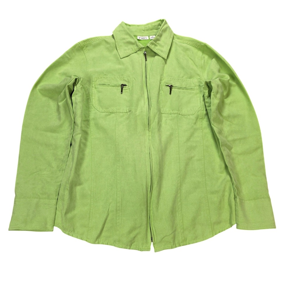 Cato Faux Suede Full Zip Jacket Women's Size M Lime Green Collared